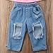 3pcs Baby Girls Kids Off Shoulder Lotus Leaf Top Holes Denim Jeans Headband Outfits Set (3-4Y, Pink)