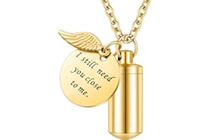 abooxiu Cylinder Urn Necklace for Ashes Cremation Jewelry/Keychain for human Pet Stainless Steel Memorial Keepsake Pendant with Angel Wing Charm Ashes