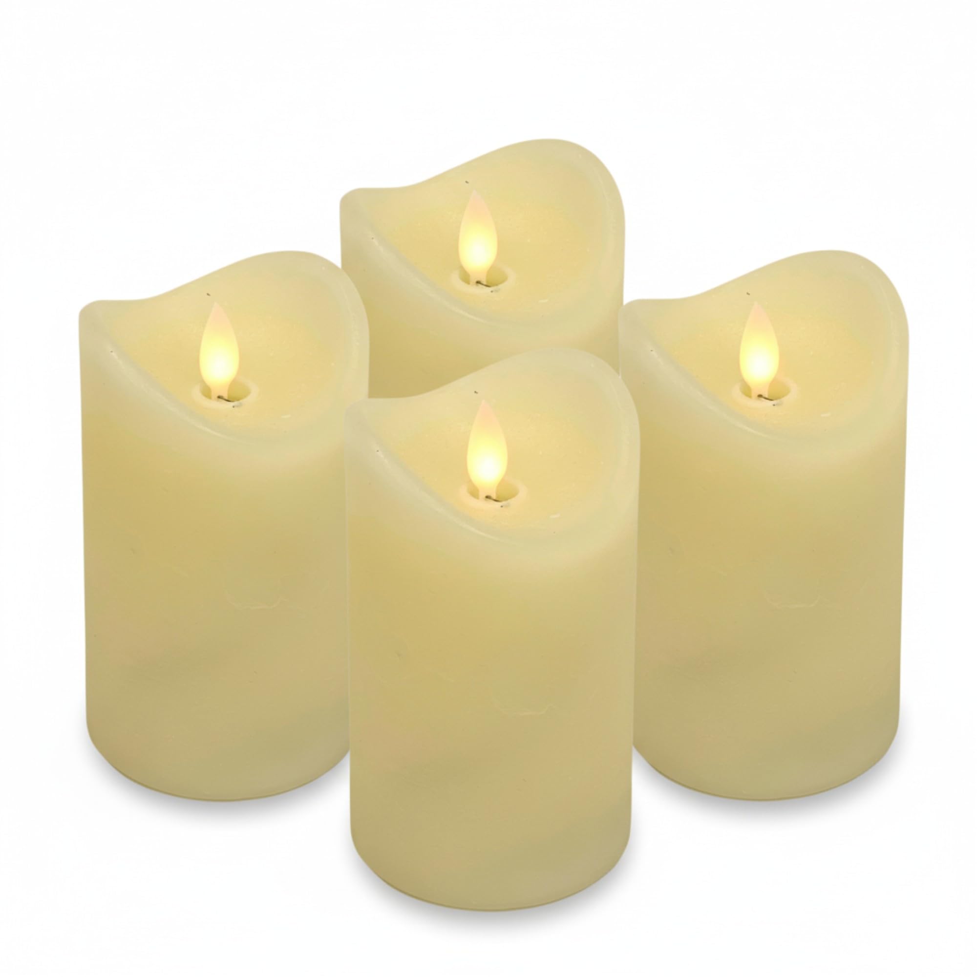 ToCi LED Candles Set of 4 Flameless Real Wax Candles with Flickering Light and Timer - Creme (Ø7,5x10cm) Flamme