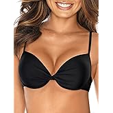 RELLECIGA Women's Underwire Bikini Top Twist Front Push Up Swim Top Mold Cup Swimwear Top