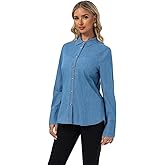 FASHIONSPARK Women's Long Sleeve Denim Button-Down Shirt - Casual Lightweight Lapel Top for Everyday & Travel