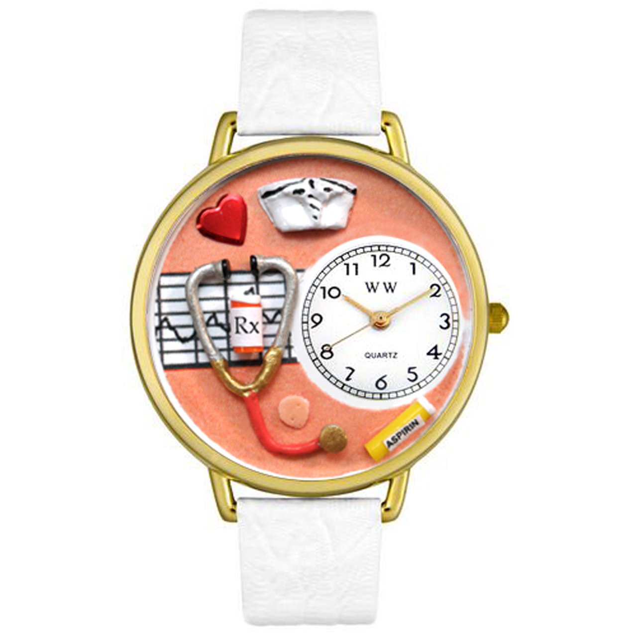 Whimsical Watches Nurse Orange White Skin Leather and Goldtone Unisex Quartz Watch with White Dial Analogue Display and Multicolour Leather Strap G-0620043