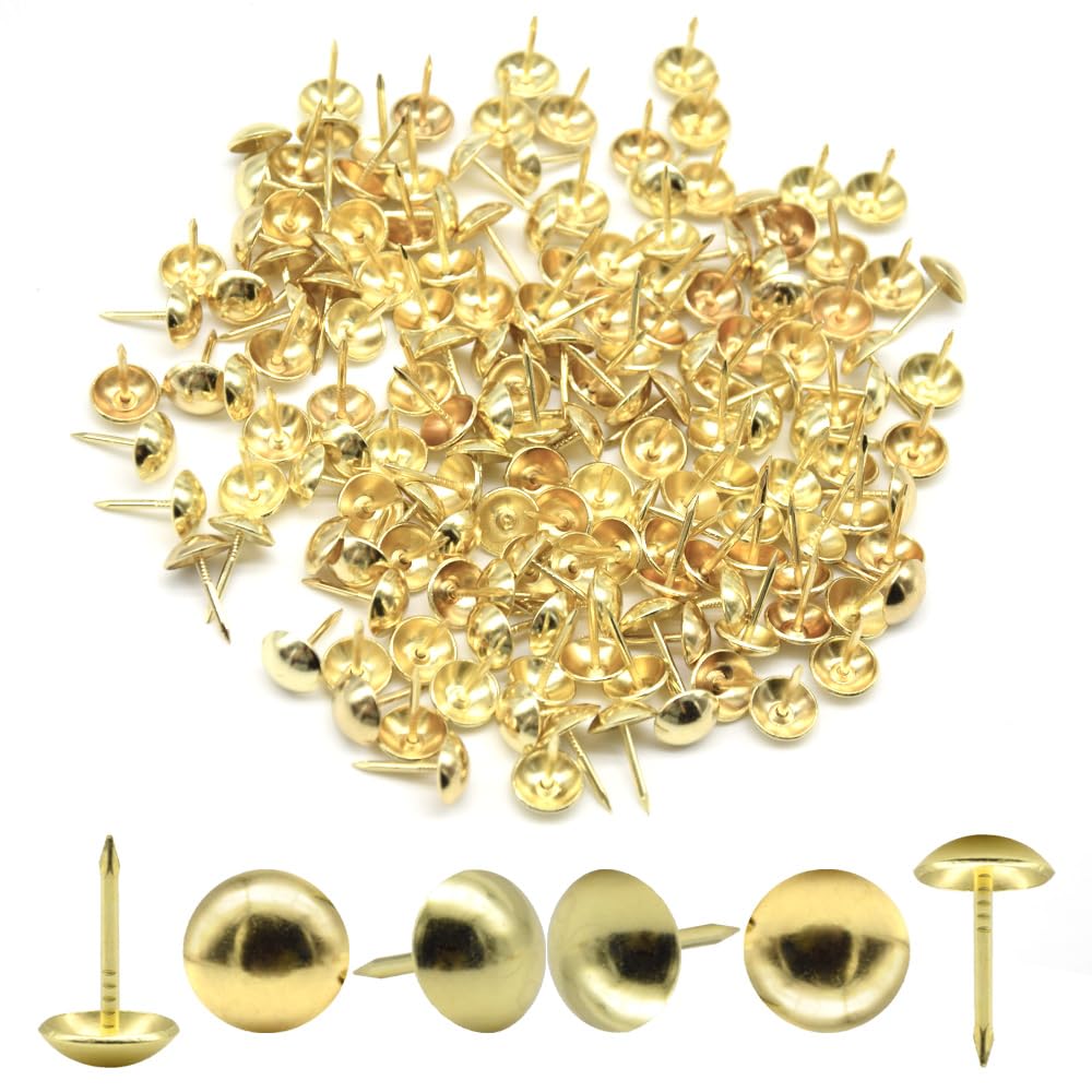 Hocansen 200 PCS Upholstery pins 11x7mm Furniture Upholstery Tacks Nails Thumb Tacks Metal Round Push Pins for Sofa,Boards,Furniture Decoration (Gold/TD-SF)