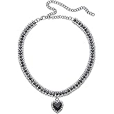 Rhinestone Choker Necklace Heart Pendant Black Golden Tennis Chain Neck Sparkly Crystal Prom Chain Jewerly Accessories for Women Aesthetic Necklace