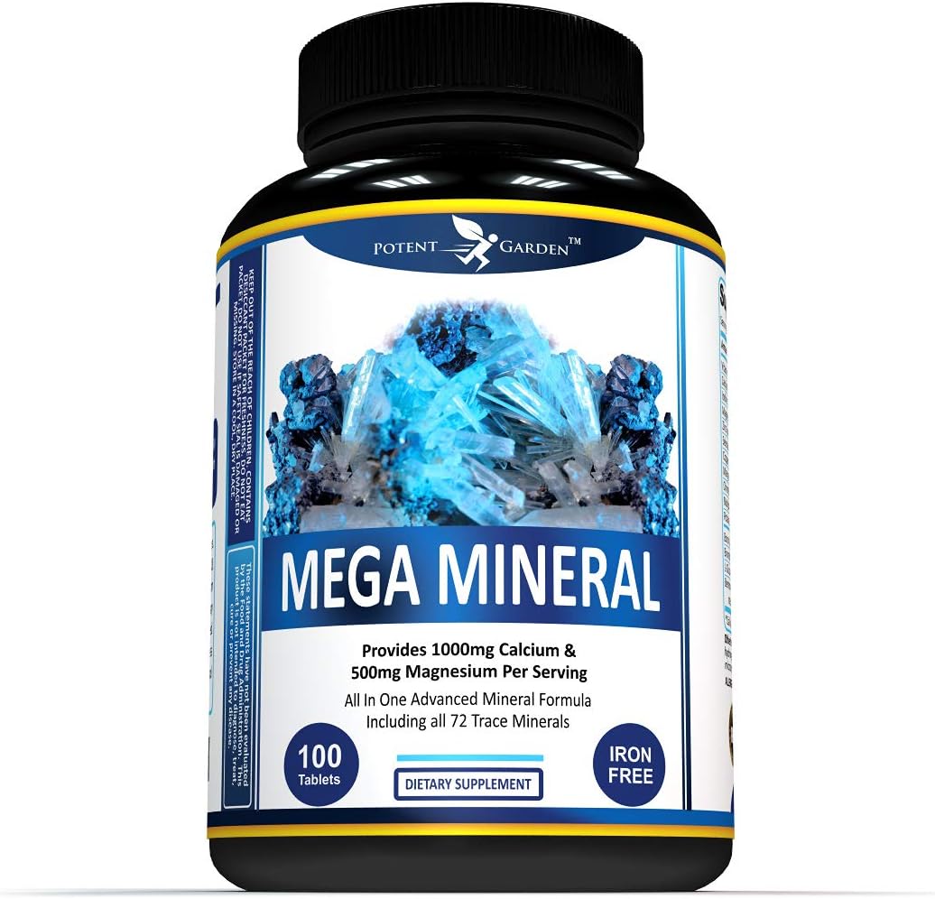 Multi Mineral Plus 1000mg Calcium Magnesium Zinc D3 Supplement - All 72 Trace Minerals- Iron Free - Supports Bone Strength, Joint Flexibility, Heart Health & Immune System by Potent Garden: Health & Personal Care