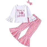vchoohce Toddler Baby Girl Birthday Outfit Sweet Long Sleeve T-Shirt Doughnut Bell-Bottoms Pants Headband Clothes Set