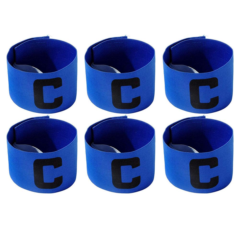 Onwon 6 Pieces Elastic Soccer Captain Armband Adjustable Football Basketball Player Bands for Adult Youth (Blue)