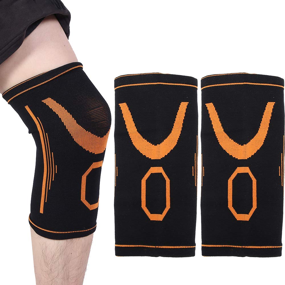 2 Colors Children Knee Pad, 2pcs Knee Brace, Relieve Pain Girls for Boys Prevent Injuries Orange+black