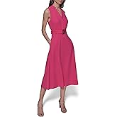 Karl Lagerfeld Womens Light Belted Sleeveless Midi Dress