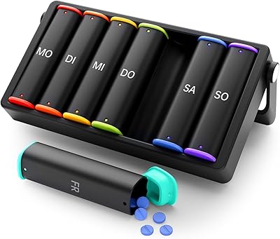 KOVIUU Tablettenbox 7 Tage Morgens Abends, BPA Frei Pillendose 2 Fächer Große für Unterwegs Abnehmbar, Medikamentenbox 7 Tage Datenschutz Verdickt, Pillenbox für Medikamente Vitamine Fischöl Schwarzl
