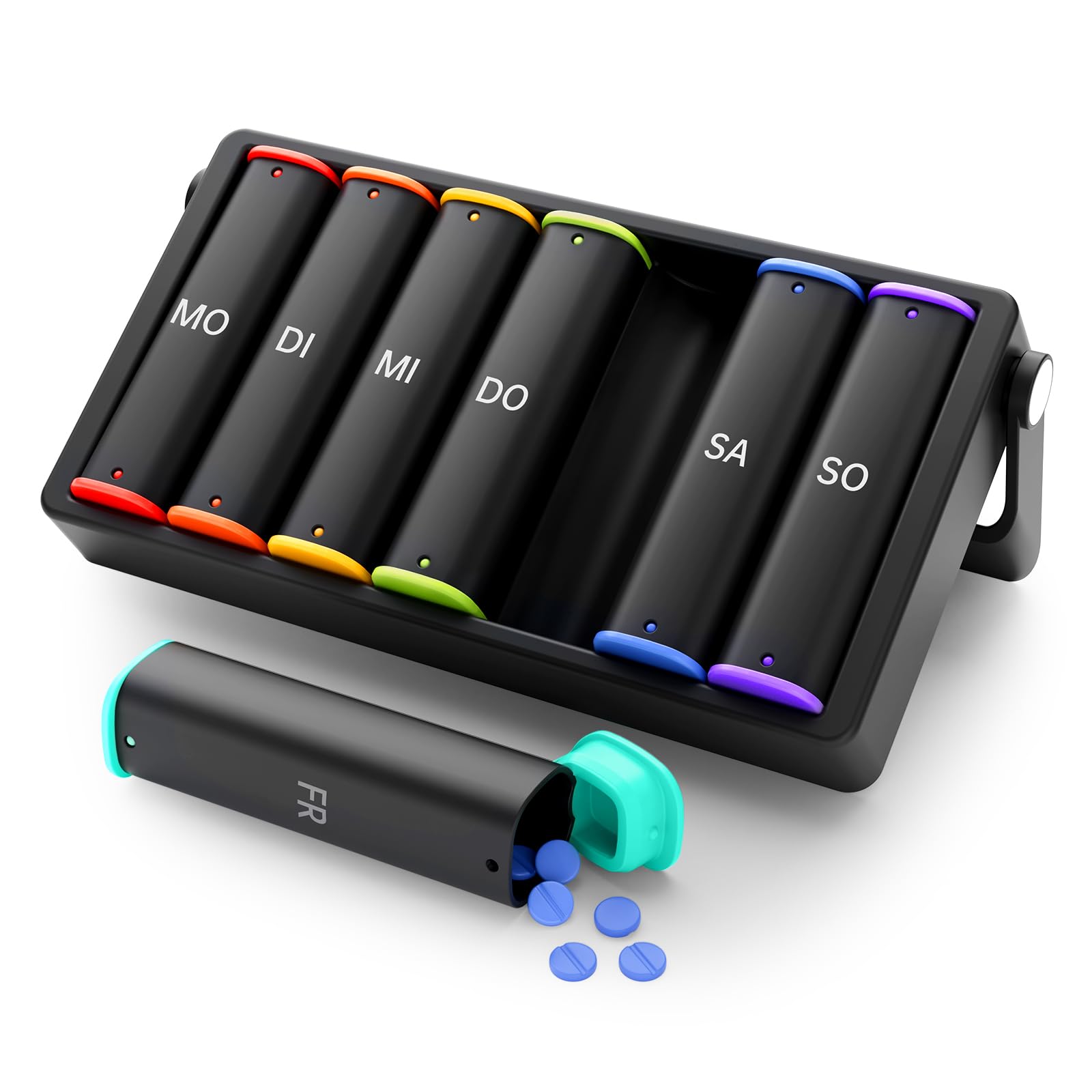 KOVIUU Tablettenbox 7 Tage Morgens Abends, BPA Frei Pillendose 2 Fächer Große für Unterwegs Abnehmbar, Medikamentenbox 7 Tage Datenschutz Verdickt, Pillenbox für Medikamente Vitamine Fischöl Schwarzl