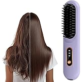 Portable Straightener Brush for Short Hair, 2026 New Ceramic Hair Dressing Comb for Travel with LCD Temperature Display, Fast Heating Mini Brush Styling Tool for Women (Purple)