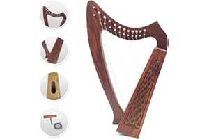 WOLDORF USA 12 Strings Harp Irish Celtic Highland Solid Rosewood Naturl shape Nylon Lever Tuning Key Extra Set included 18" inches tall Roseback