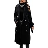 Hooever Women's Long Wool Coat Fall Winter Notched Lapel Double Breasted Trench Coat Peacoat with Belt