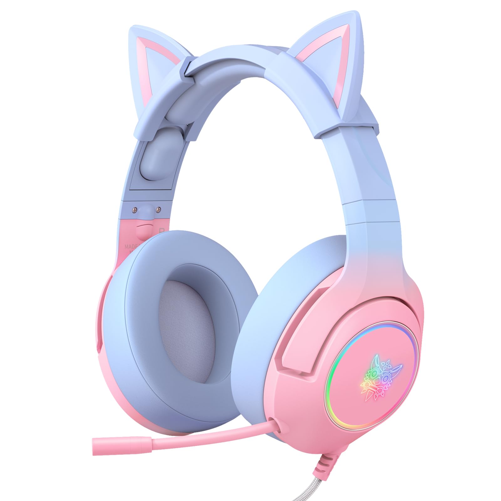 Photo 1 of PHNIXGAM Gaming Headset for PS4, PS5, Xbox One(No Adapter), Cat Ear Headphones with Retractable Microphone, RGB Backlight, Surround Sound for PC, Mobile Phone, Gradient Pink Blue