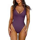 LASLULU Womens One Piece Swimsuit Padded Sexy V Neck Swim Suits Modest Tummy Control Bathing Suits