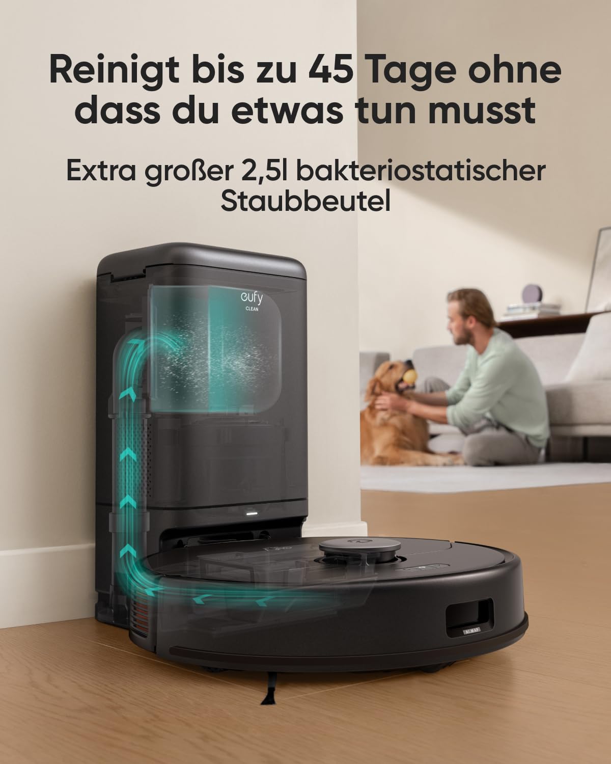 eufy X8 Pro Saugroboter mit Absaugstation & Wischfunktion, Twin-Turbine 2× 4.000Pa Saugkraft, Entwirrungs-Bürste, iPath Laser-Navigation, ideal für Hartböden & Teppiche 2