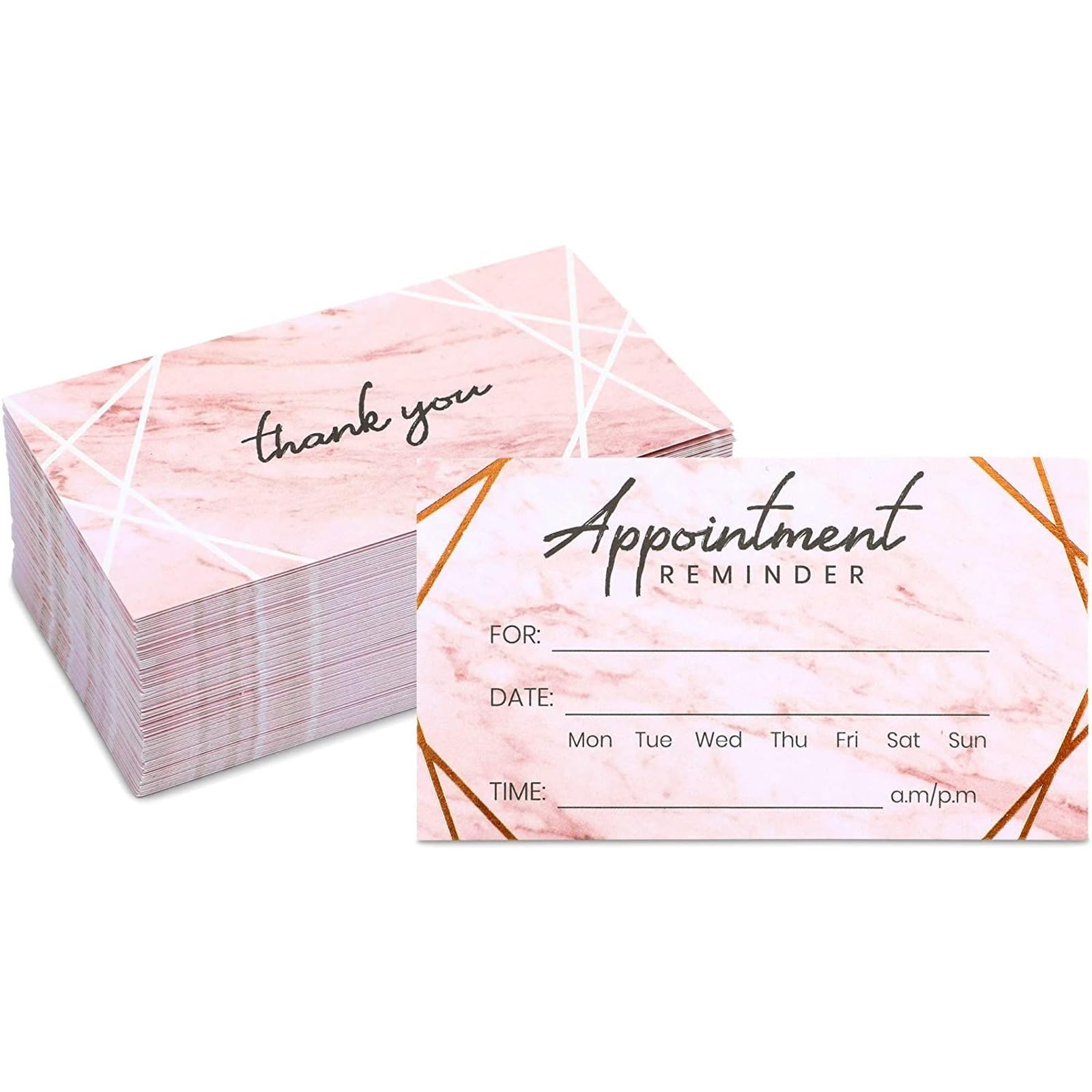 Pipilo Press Appointment Reminder Cards - 3.5 x 2 In, Marble & Rose Gold Foil, 100 Pack - Salon & Hair Appointment Reminder Cards with Date, Time & Name Fields