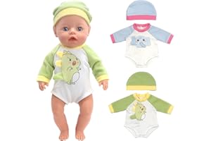 AISITE Doll Clothes for 14-16 Inch Dolls - 2 Sets Rompers with Hats Alive Doll Clothes for Reborn Baby Doll Boy and Girl
