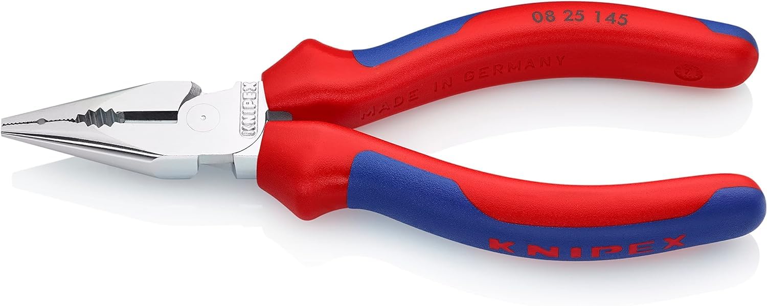KNIPEX Needle-Nose Combination Pliers Self-Service Card Chrome-Plated with Comfort Handles 145 mm, 08 25 145 SB