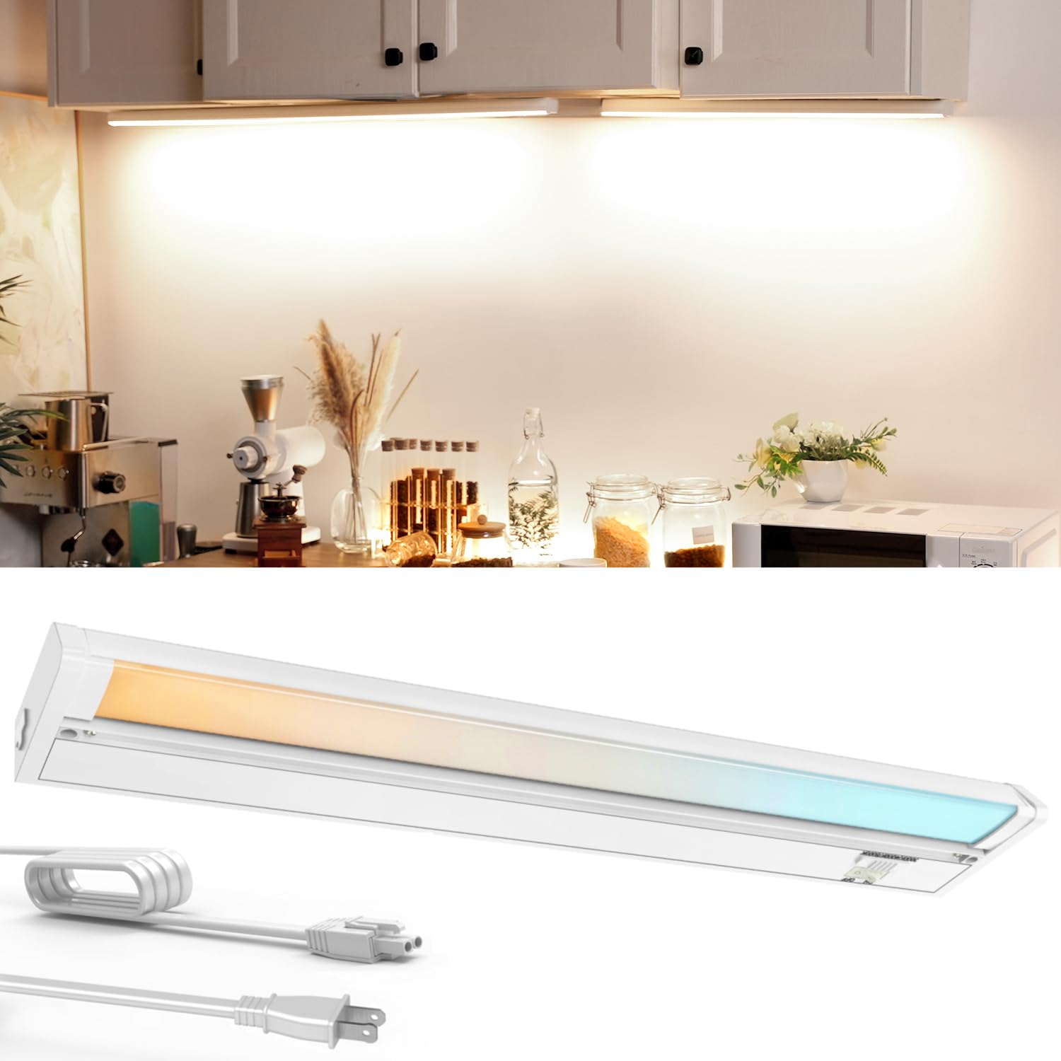 Photo 1 of 18" Hardwired Under Cabinet Lighting for Kitchen, 12W 1000LM, 3CCT Plug-in Under Counter Lights Fixtures, Dimmable, Connect Up to 15 Units, 45° Rotatable Design, YT-4208-16