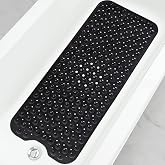 Linoows Extra Long Non-Slip Bathtub Shower Mat, 39 x 16 Inch Black Bath Mat | Built with Strong Suction Cups &amp; Quick Drain Holes, Machine Washable Anti-Slip Mat for Bathroom Tub &amp; Shower Floor