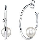 THE PEARL SOURCE Genuine White Freshwater Cultured Pearl Karlee Hoop Earrings for Women