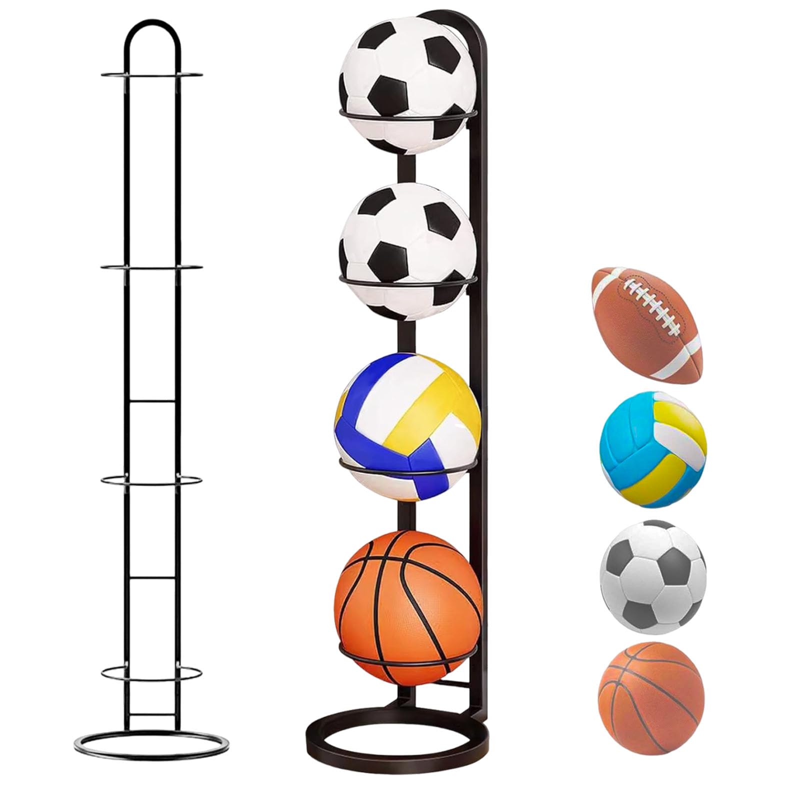 CocCCoon Ball Storage Rack Basketball Organizer Rack Removable 4 Tier Cube Football Stand Durable Garage Ball Organizer for Volleyball Basketball Football Indoor Outoor