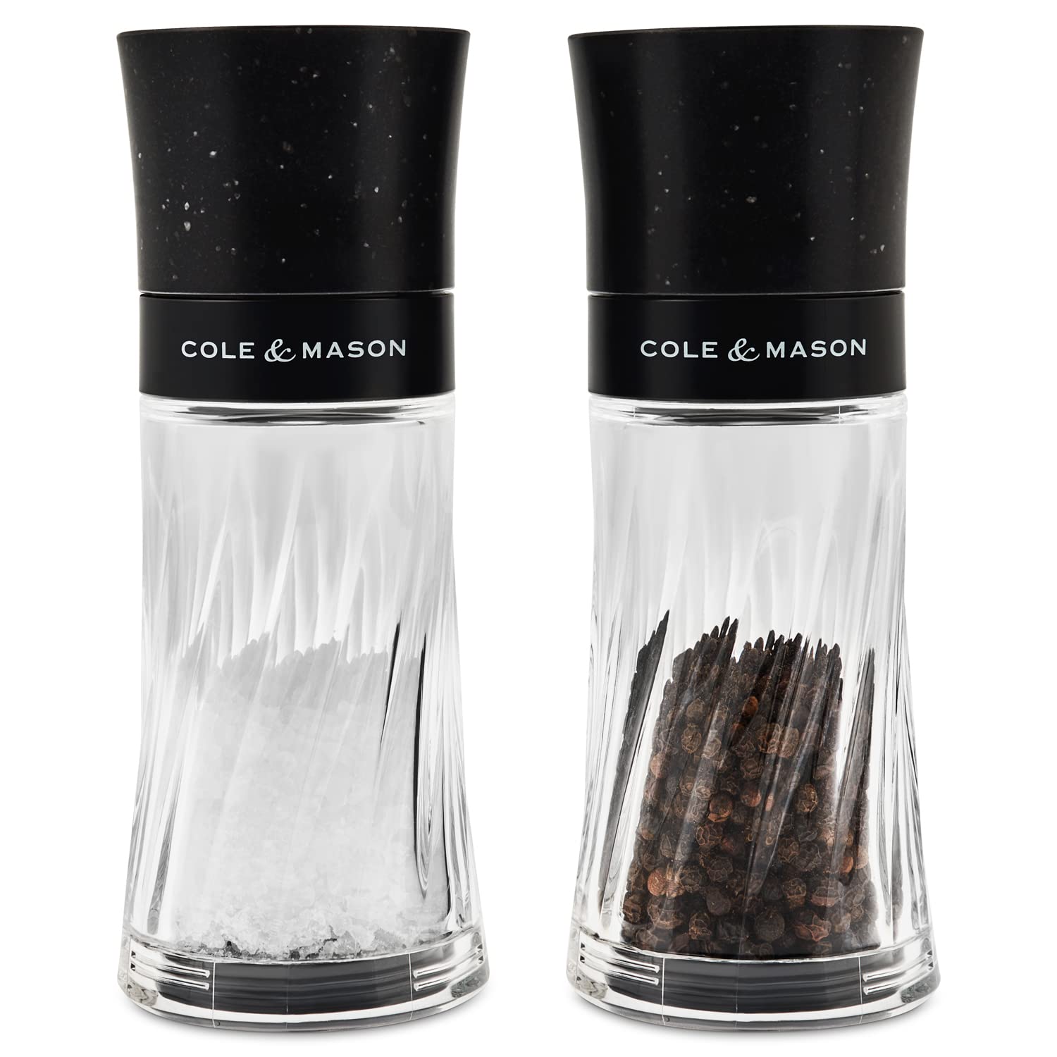Cole & Mason H312103 Warwick Black Salt and Pepper Mill Set, Adjustable Grind, Acrylic, 150 mm, Gift Set, Includes 2 x Salt and Pepper Grinders