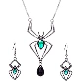 LKingel Halloween Jewelry Set for Women Gothic Necklace Earrings Set Punk Skeleton Pumpkin Spider Bat Pendant Necklaces Goth Dangle Earrings Halloween Costume Accessories