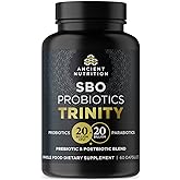 Ancient Nutrition SBO Probiotic Trinity Daily Care, Probiotics for Digestive Health, 40 Billion Blend of Prebiotics, Probiotics, Postbiotics, and Parabiotics Reduces Occasional Bloating, 60 Count