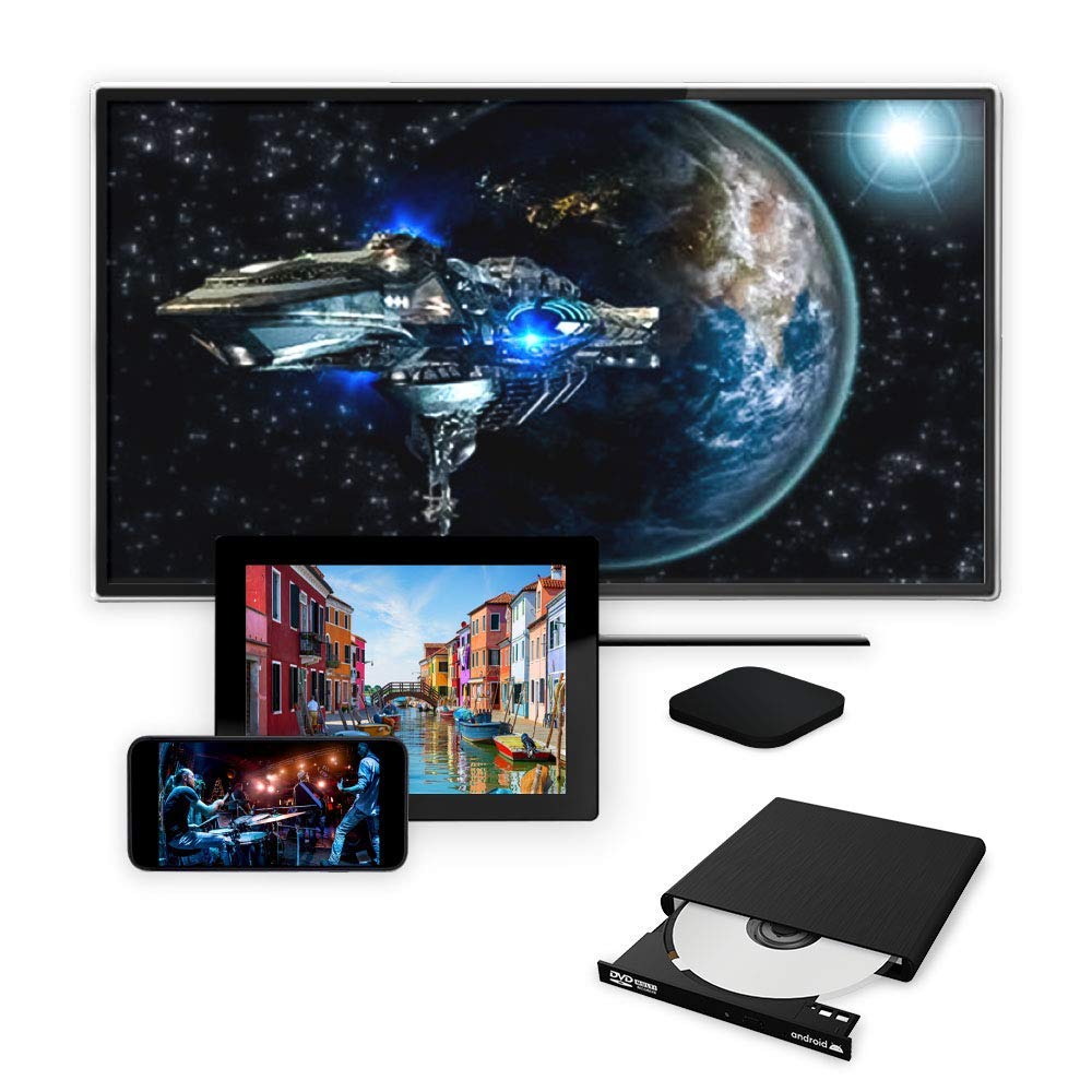 External CD DVD Drive Support Android TV, Smartphone, Tablet and Projector | Free Android APP Available | Windows 10 and Mac Compatible | Model Stream Mini Pro
