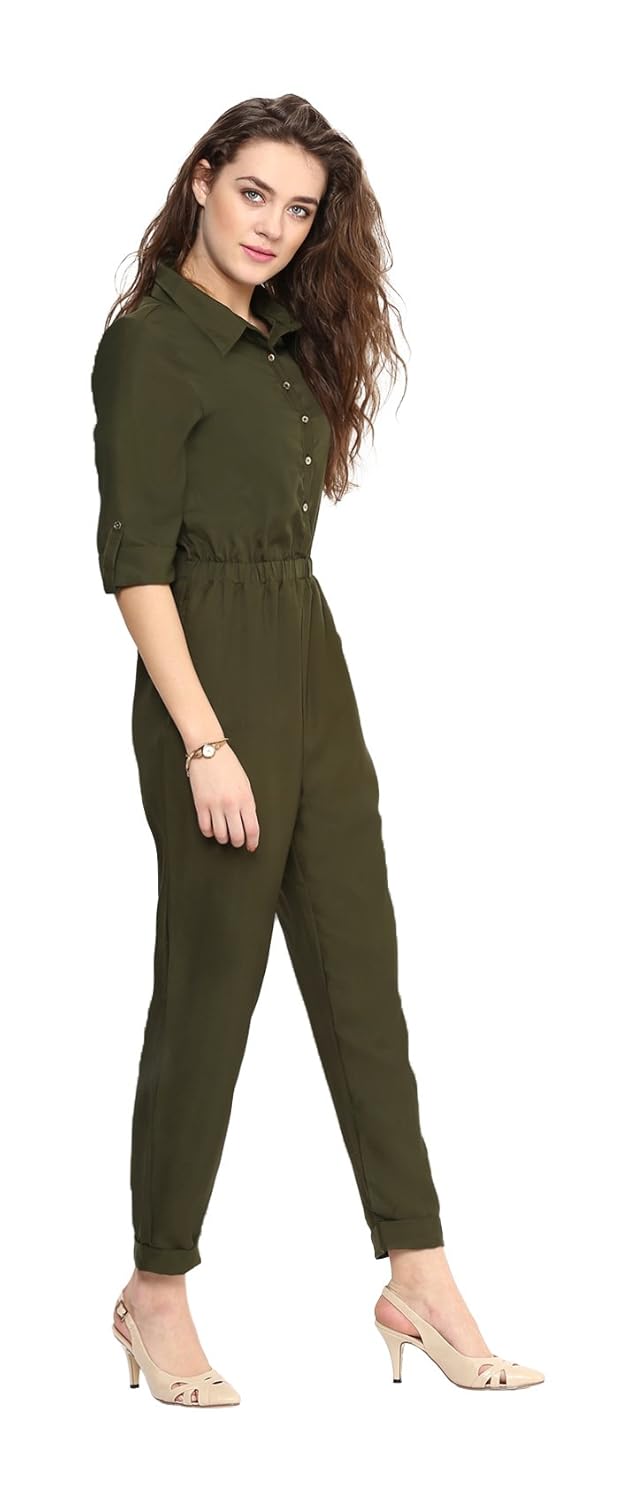 uptownie lite women's crepe roll up jumpsuit (green)