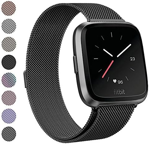 Deyo Fitbit Versa Bands for Women Men Large Small,Stainless Steel Milanese Loop Metal Replacement Bracelet Band with Magnetic Closure Accessories Wristbands For Fitbit Smartwatch(Black, S)