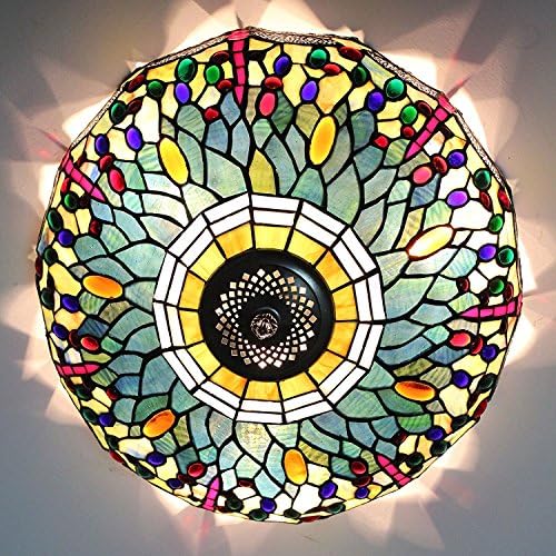 LILAS Gweat 16-Inch European Retro Tiffany Style Colourful Beans Stained Glass Flush Mount Ceiling Light Dining Room Light