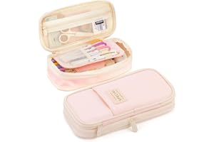 MAMUNU Expandable Pencil case with compartments, Large Capacity Pencil Cases Pencil Bag Pouch Office School, Portable Pencil Case Large School Stationery Organizer, Makeup Cosmetic Bag, Pink