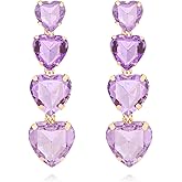 XYAYOU Rhinestone Crystal Love Heart Statement Drop Dangle Earrings For Women Wedding Party