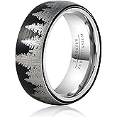 TGNEL 8mm Mens Wedding Band Tungsten Titanium Black Forest Promise Rings for Him, Fashion Mountain Engagement Band Comfort Fit Size 9-14