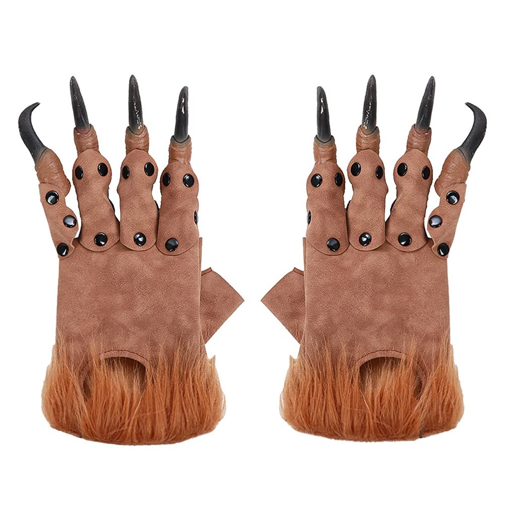 Halloween Werewolf Gloves Wolf Claws Gloves Long Nail Horror Bear Paws Gloves Monster Gloves Hairy Hand Claws Furry Handwear Halloween Carnival Cosplay Party Costume Fancy Dress Prop For Adult Teen