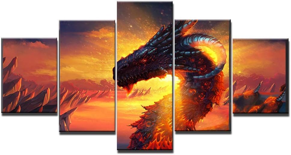 Dragon print canvas poster decoration 5 pieces