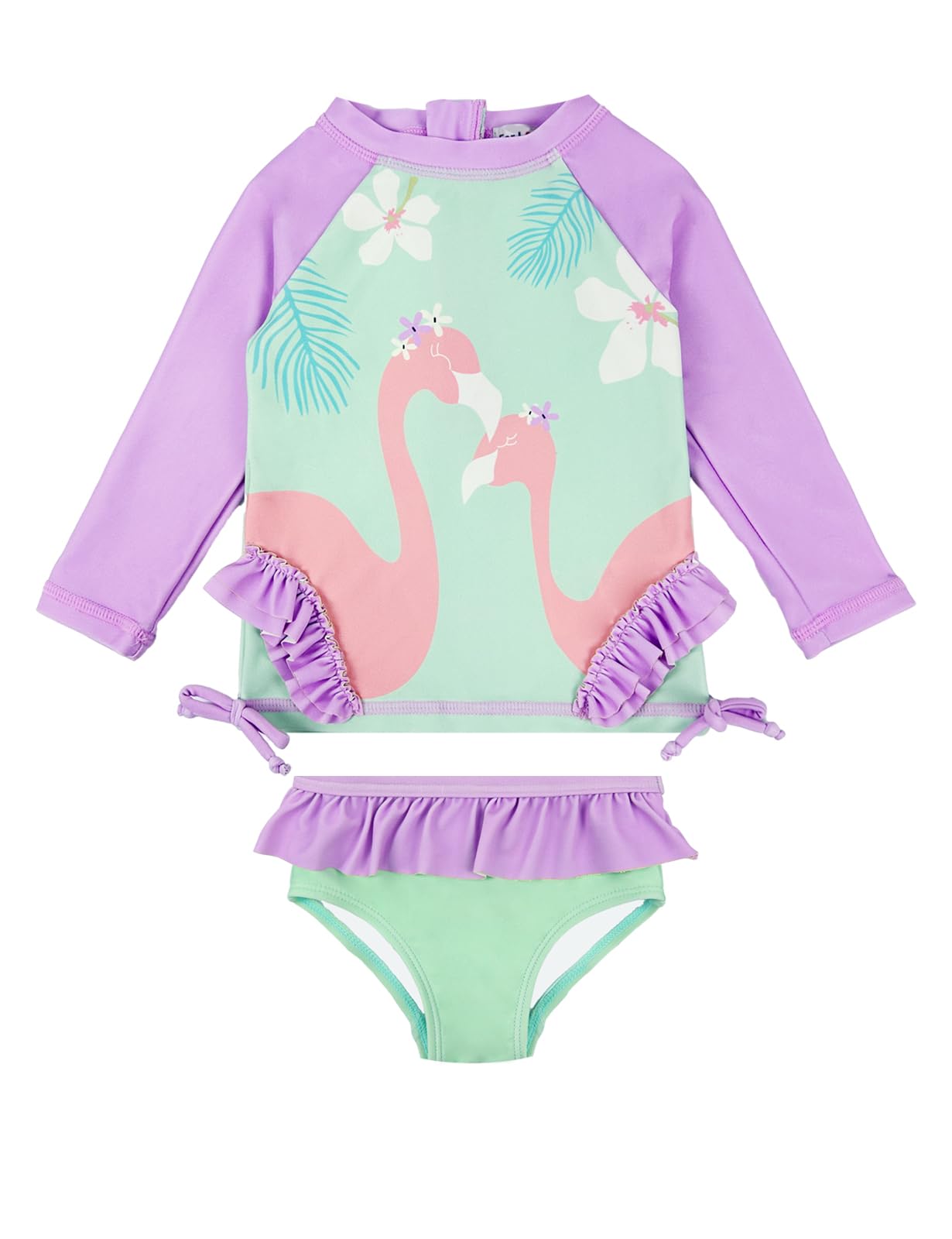 Photo 1 of *USED* weVSwe Toddler Bathing Suit Girl Rashguard Sets Sun Protection SPF 50+ Long Sleeve Ruffles Bathing Suit Purple Flamingo Newborn 18-24 MonthsLPNPMFN6157767