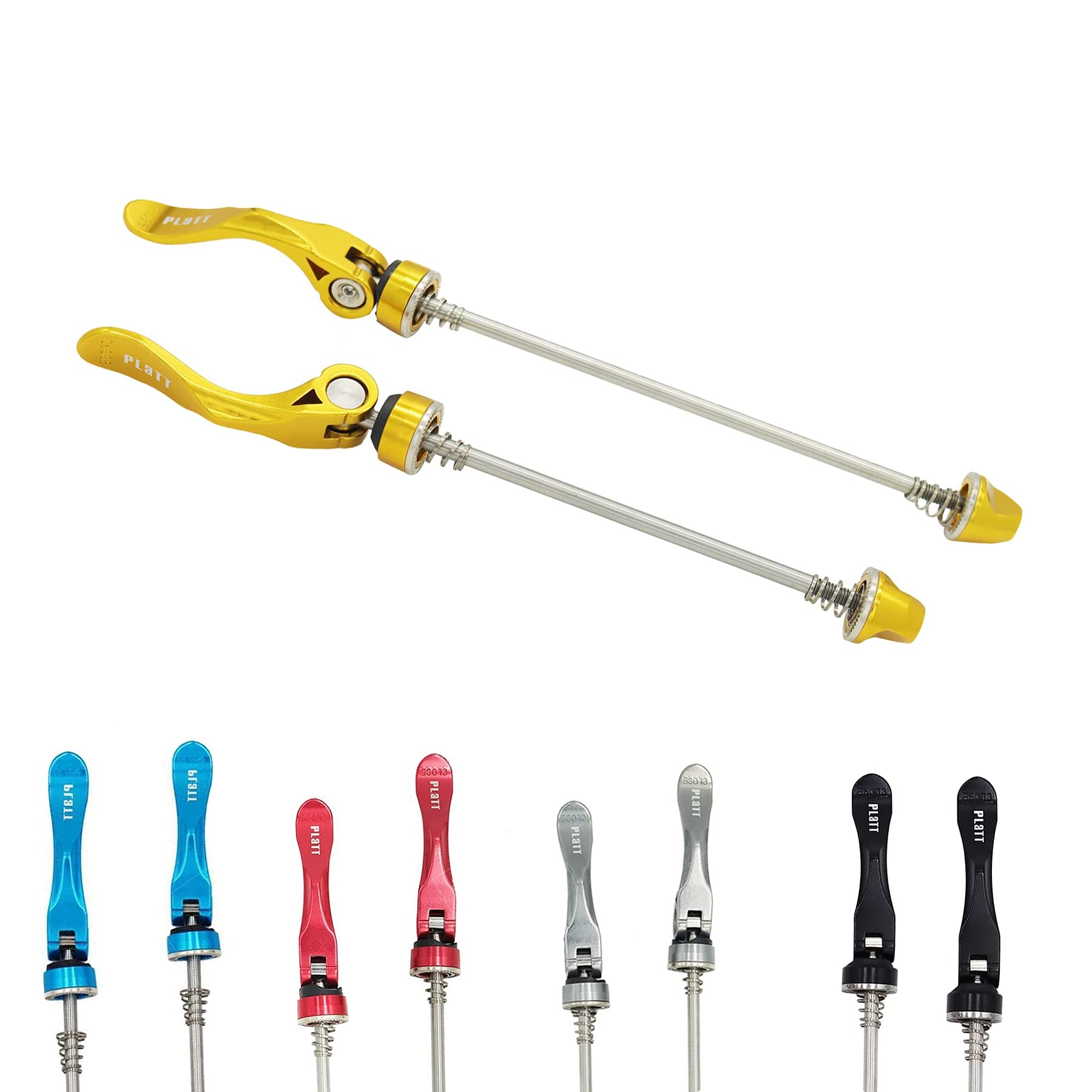 PLATT Bike Quick Release Skewers MTB Wheel Hub Skewers Front and Rear Axle Fit for Road Bike,Mountain Bike, BMX (1Pair) (Gold)