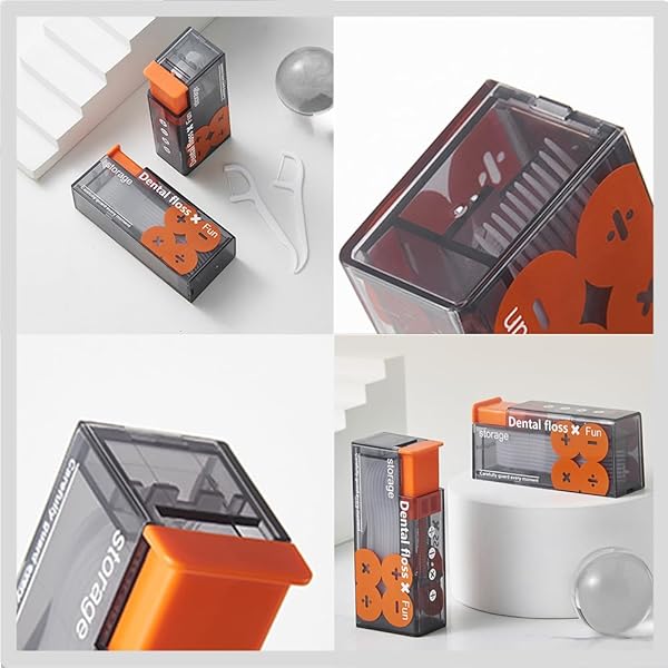 XMUINT PORTABLE DENTAL FLOSS PICKS DISPENSER,AUTOMATIC POP-UP STORAGE 10 PICKS CLEAN TEETH ORAL CARE BOX DENTAL FLOSS PICKS DISPENSER FOR EASY REFILLABLE ADULT FLOSS TRAVEL HOLDER CASE ORANGE PAINTING