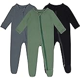 Baby Boy Footed Pajamas with Mittens,Rayon Made from Bamboo Sleepers, 2 Way Zipper Long Sleeve Pjs