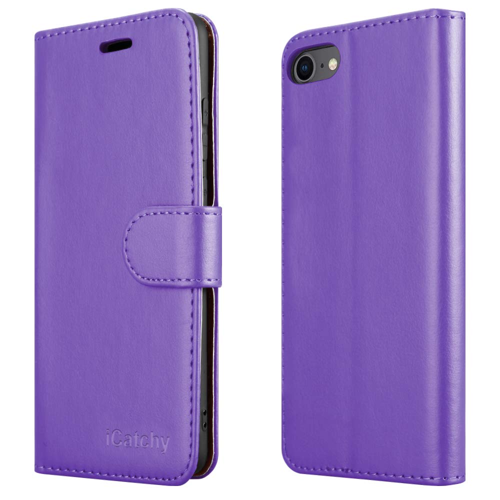 iCatchy For iPhone SE 2020 Case, iPhone 8 Case iPhone 7 Case Leather Wallet Book Flip Folio Stand View Case Compatible with iPhone se 2020 Phone Case Cover (Lilac) - 4.7 inches