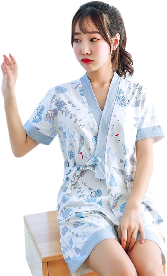 Amazon レディースパジャマ 夏 浴衣タイプ 綿100 ルームウェア 半袖 前開き 花柄 部屋着 寝間着 上下セット 柔らかい 通気性 快適 オシャレ 可愛い 寝巻き ナイトウエア 女性用 婦人用 プレゼント お出かけ ブルー M Xl パジャマ ルームウェアセット 通販