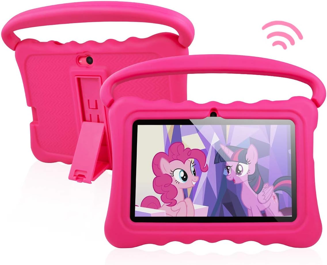 Kids Tablet PC Android 8.1 OS 7 Inch Full HD Display Tablets For Kids 1GB RAM 16 GB Storage Quad-Core 1.3GHz WiFi Tablet Soft Shock&Kid-Proof Case (pink)