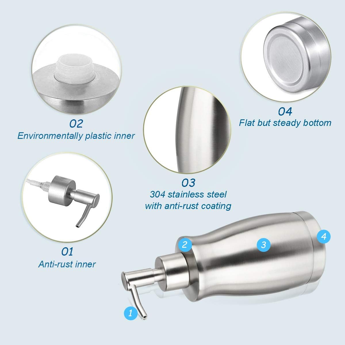 GLUBEE Soap Dispenser - Unique Curved Stainless Steel Bottle, Rust-Proof Bathroom Soap Dispenser, Suitable for Kitchen Hand Soap Dispenser(13.5 Ounce / 400ML): Home & Kitchen