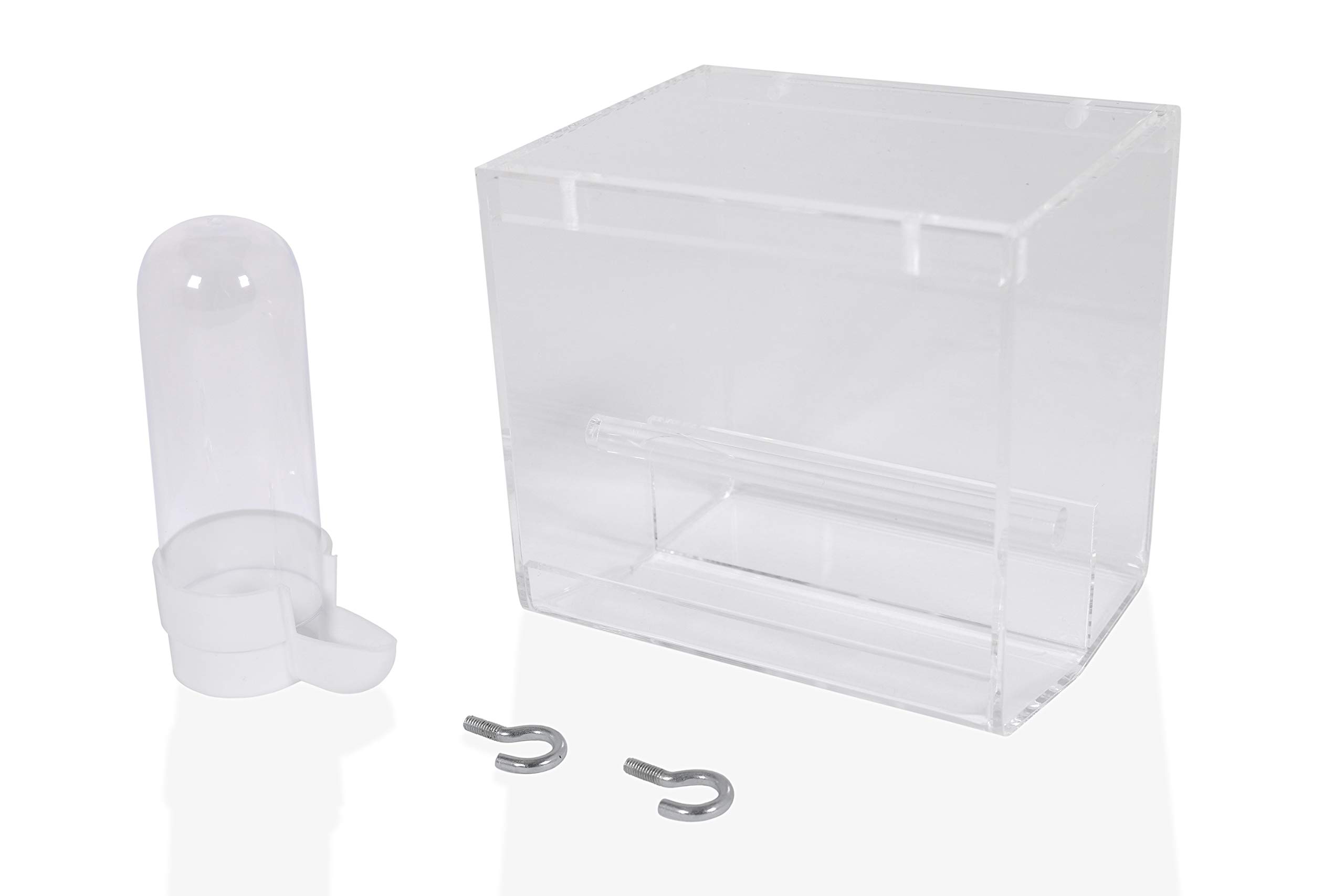 Kinekulle No Mess Bird Feeder - Anti-Spill Automatic Cage Feeder for Small to Medium Size Birds, Comes With Hooks and one Small Waterer/Food Dispenser