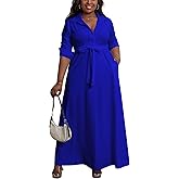 Aressdom Plus Size Dresses for Curvy Women Stretchy Shirt Dress with Belt Pockets